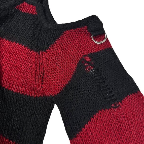 KILLSTAR Sweater Dress Sz.S  Red Black Knit Distressed Bell Sleeve Goth Punk - Picture 14 of 15